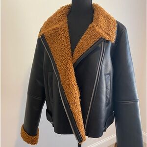 Women’s Black Faux Leather Shearling Moto Jacket Size Large